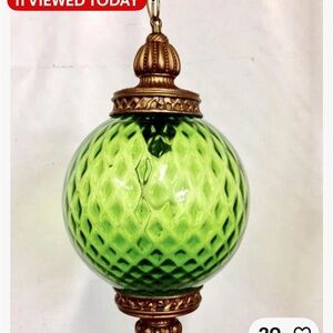 Green Glass Hanging Ornament with Gold Finish Cap